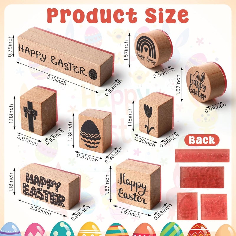 Supervitae 8 Pcs Easter Day Rubber Stamp Set Wooden Rubber Stamps Vintage Wooden Rubber Art Stamps for Crafting and DIY Scrapbooking Card Making Hand Book - Image 2